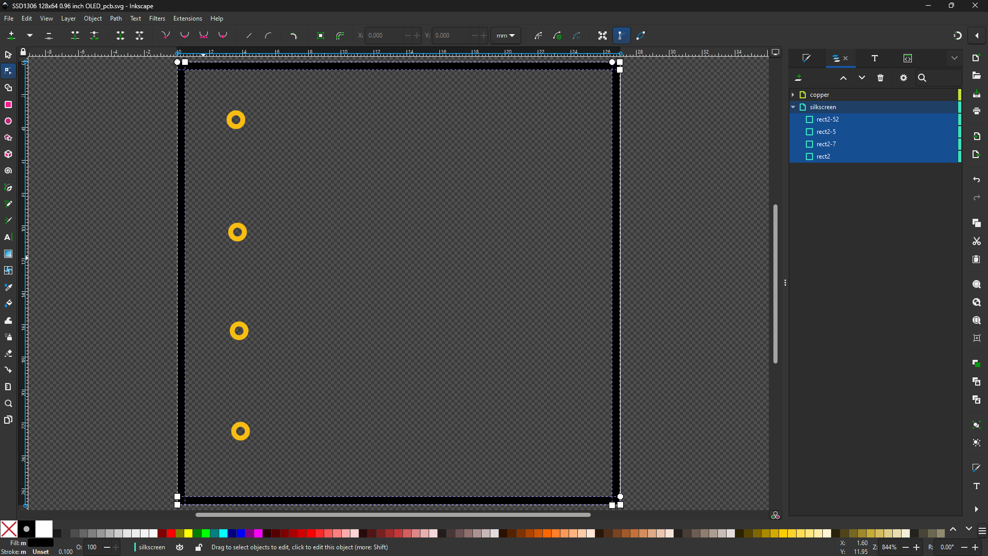 PCB view SSD1306 128x64 XML silkscreen layer view